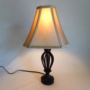 NEW 19” DARK BRONZE METAL TABLE LAMP BEIGE LINEN FABRIC SHADE
